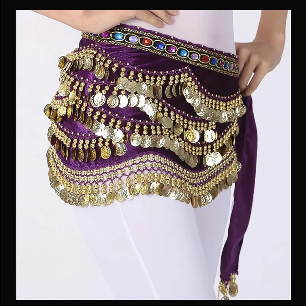 Purple and Gold Belly Dance Hip Scarf